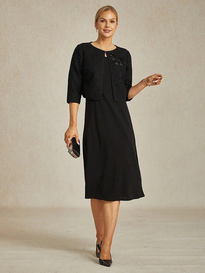 Cropped 3/4 Sleeve Tweed Jacket with Beaded Embroidery