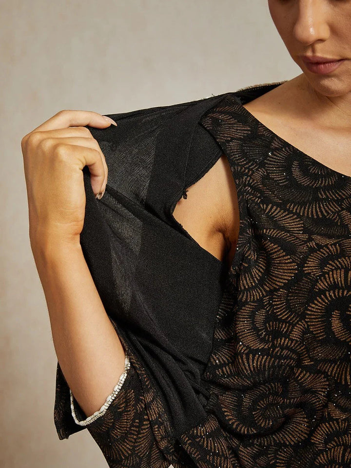 3/4 Sleeve Knit Mock Twinset with Floral Pattern