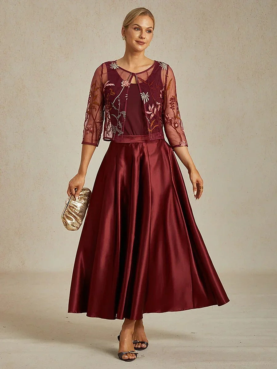 Floral Embroidered Lace Jacket with Rhinestone Button