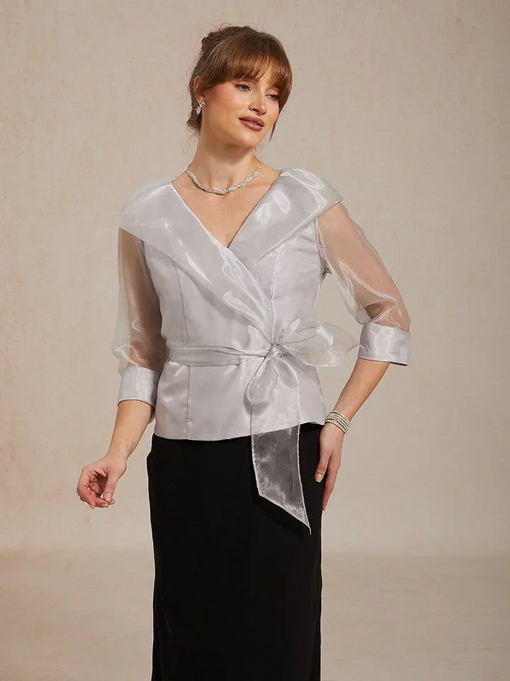 Sheer Organza Collar Tie Dressy Blouse