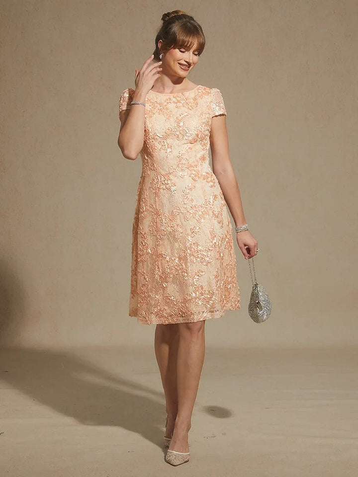 Rosette Lace Boat Neck A Line Dress